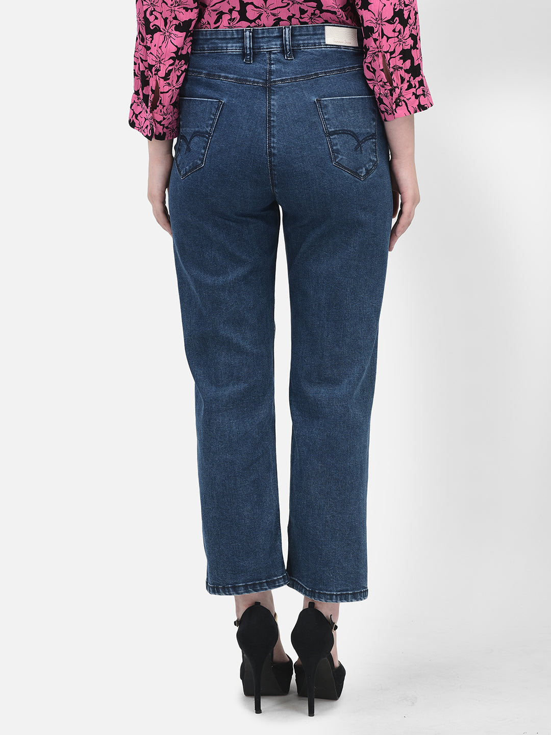 Straight Blue Jeans-Women Jeans-Crimsoune Club