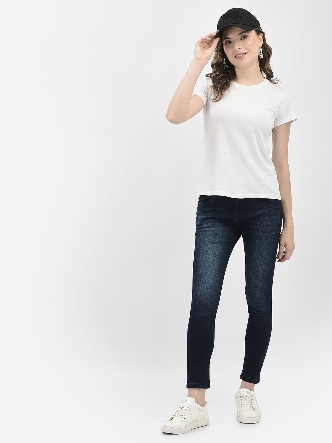 Navy Blue Skinny and Stretchable Jeans-Women Jeans-Crimsoune Club