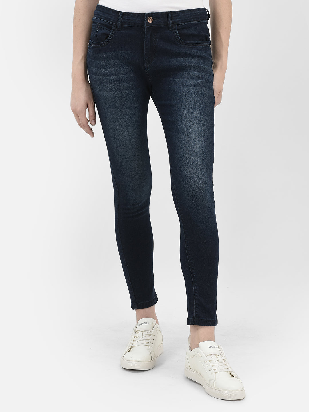 Navy Blue Skinny and Stretchable Jeans-Women Jeans-Crimsoune Club