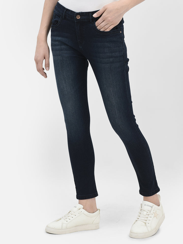 Navy Blue Skinny and Stretchable Jeans-Women Jeans-Crimsoune Club