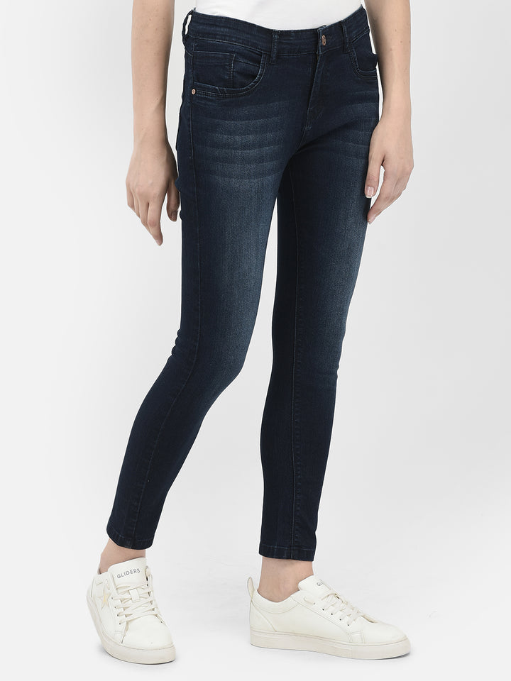 Navy Blue Skinny and Stretchable Jeans-Women Jeans-Crimsoune Club