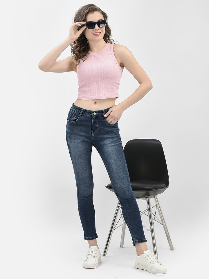 Blue Skinny Stretchable Jeans-Women Jeans-Crimsoune Club