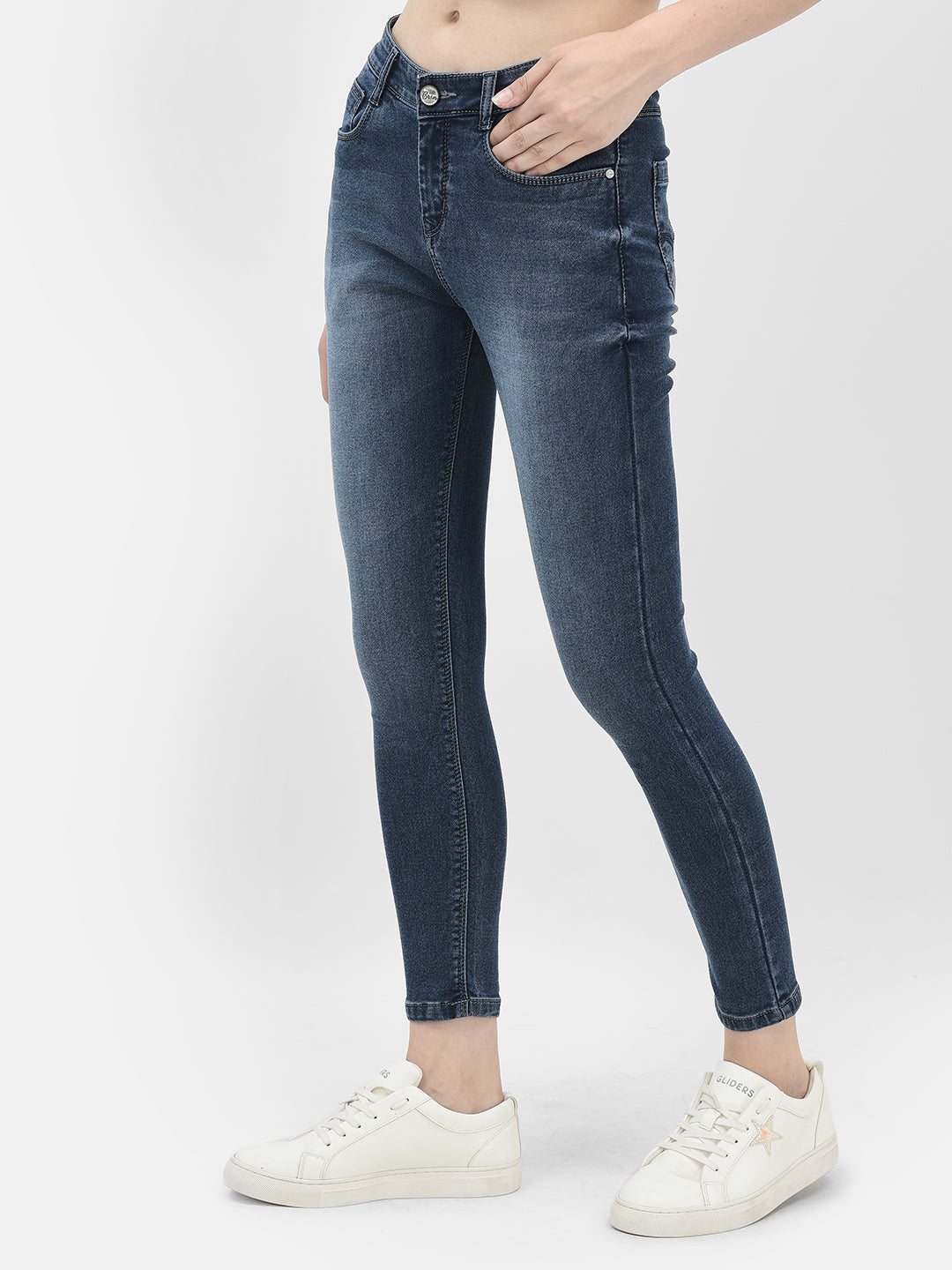 Blue Skinny Stretchable Jeans-Women Jeans-Crimsoune Club
