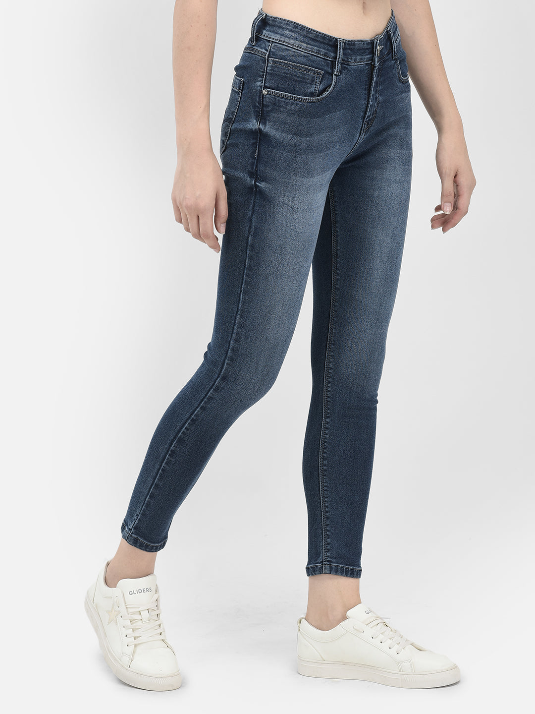 Blue Skinny Stretchable Jeans-Women Jeans-Crimsoune Club