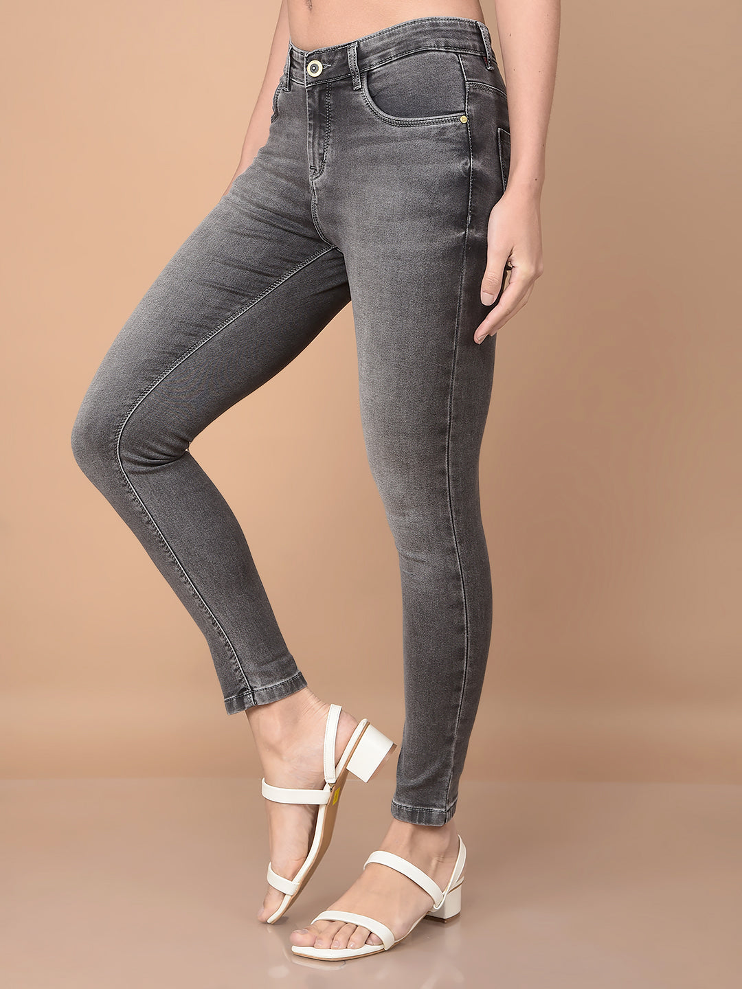Grey Skinny Jeans-Women Jeans-Crimsoune Club