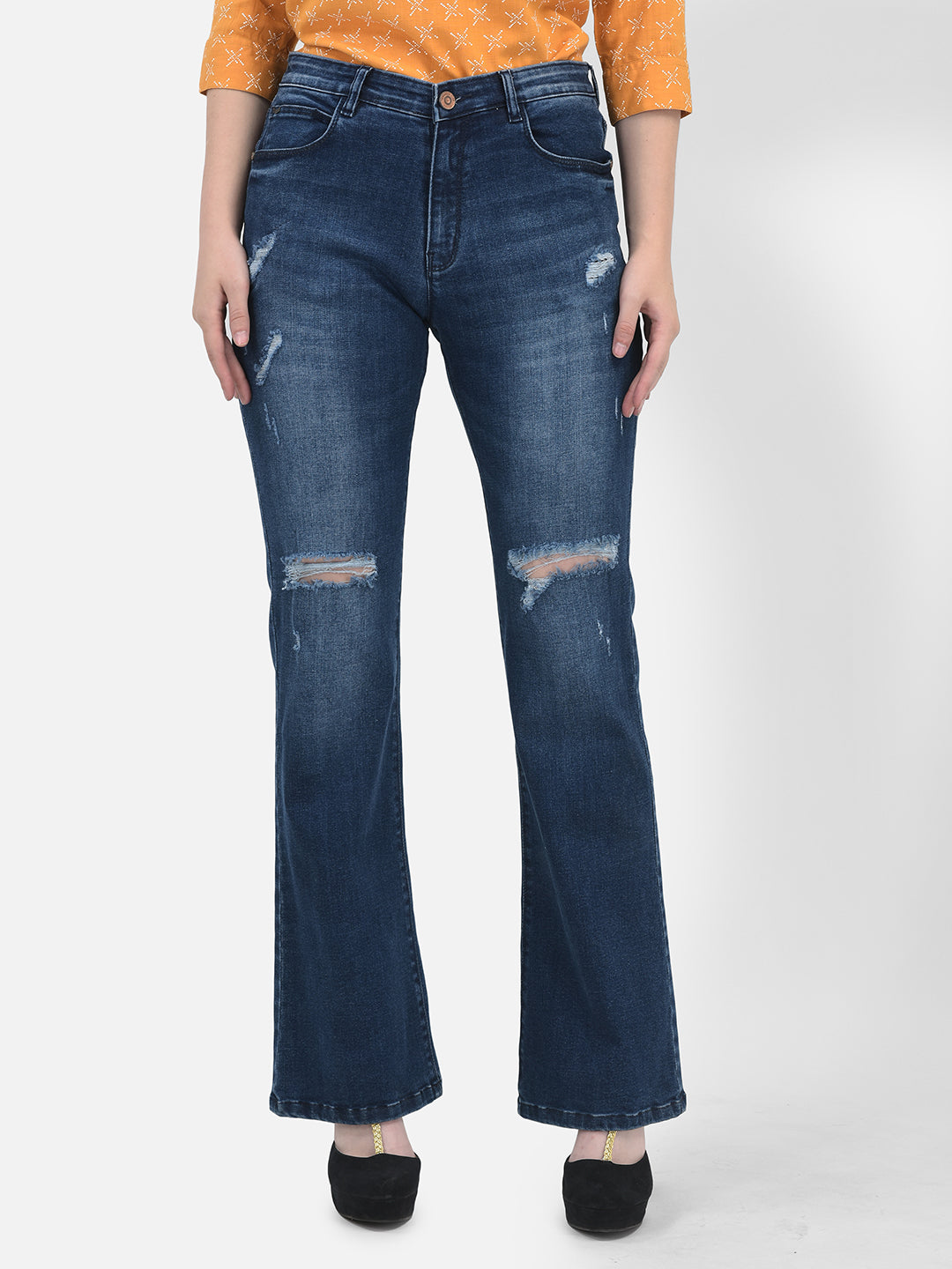 Blue Bootcut Jeans-Women Jeans-Crimsoune Club