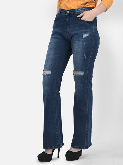 Blue Bootcut Jeans-Women Jeans-Crimsoune Club