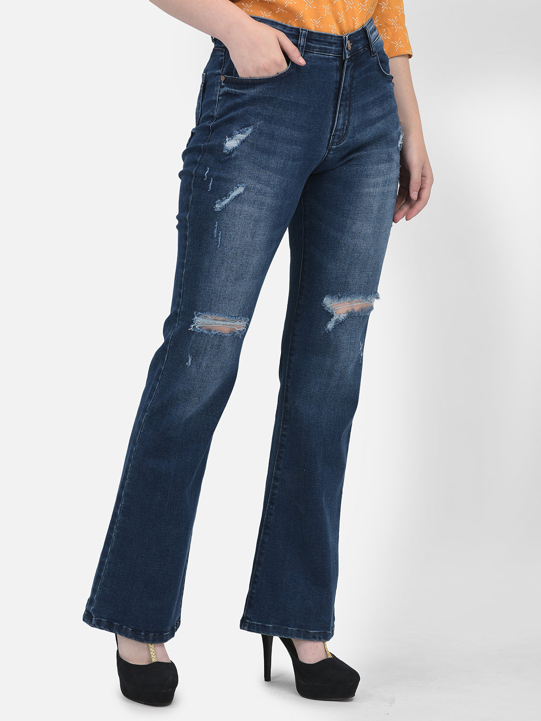 Blue Bootcut Jeans-Women Jeans-Crimsoune Club