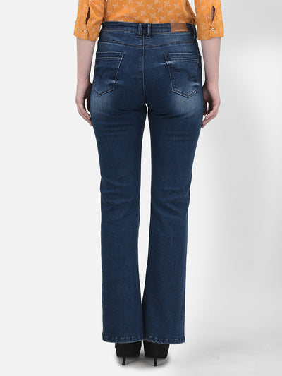 Blue Bootcut Jeans-Women Jeans-Crimsoune Club