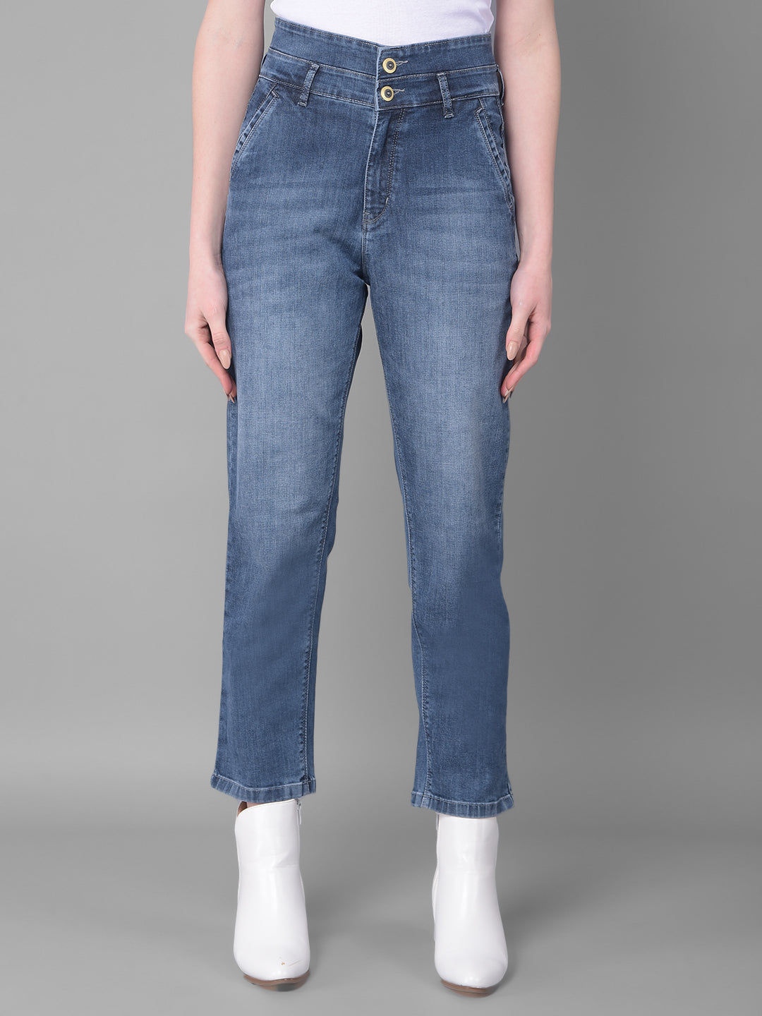 Blue Relaxed Fit Jeans-Women Jeans-Crimsoune Club