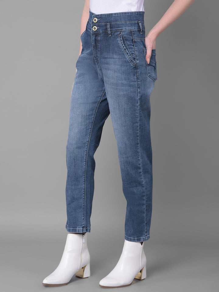 Blue Relaxed Fit Jeans-Women Jeans-Crimsoune Club