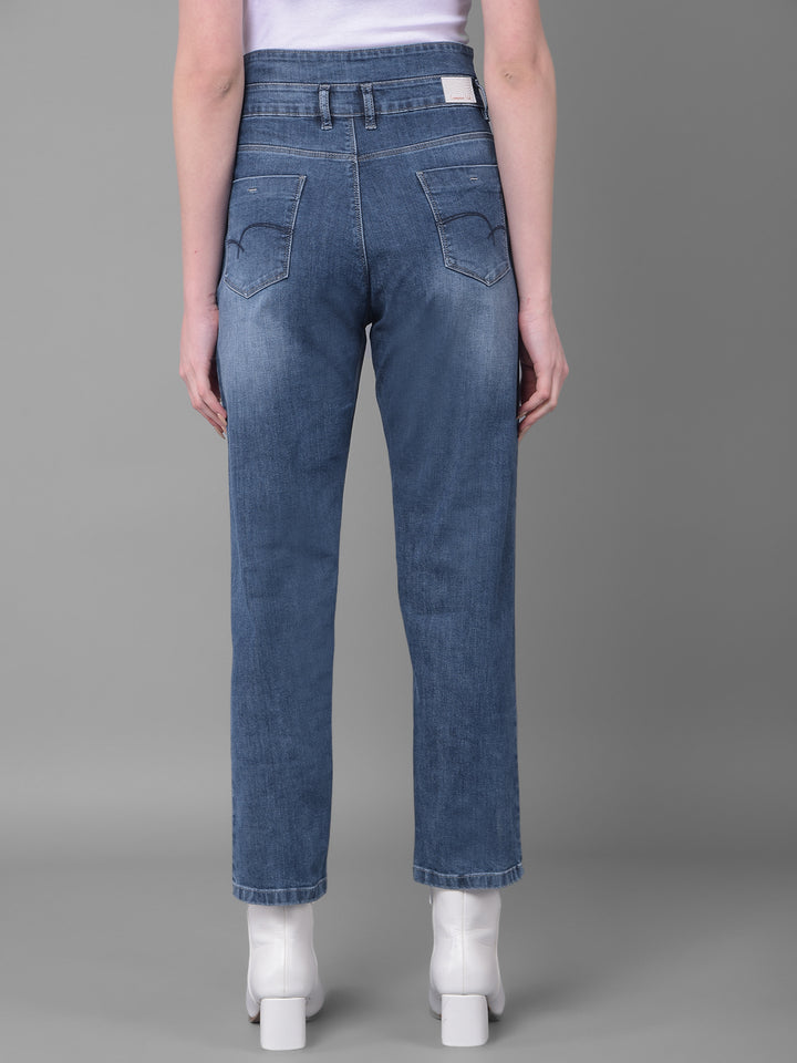 Blue Relaxed Fit Jeans-Women Jeans-Crimsoune Club