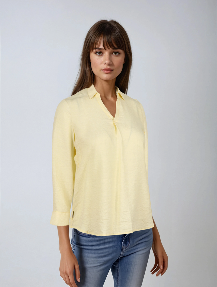 Yellow V-Neck Top-Women Tops-Crimsoune Club