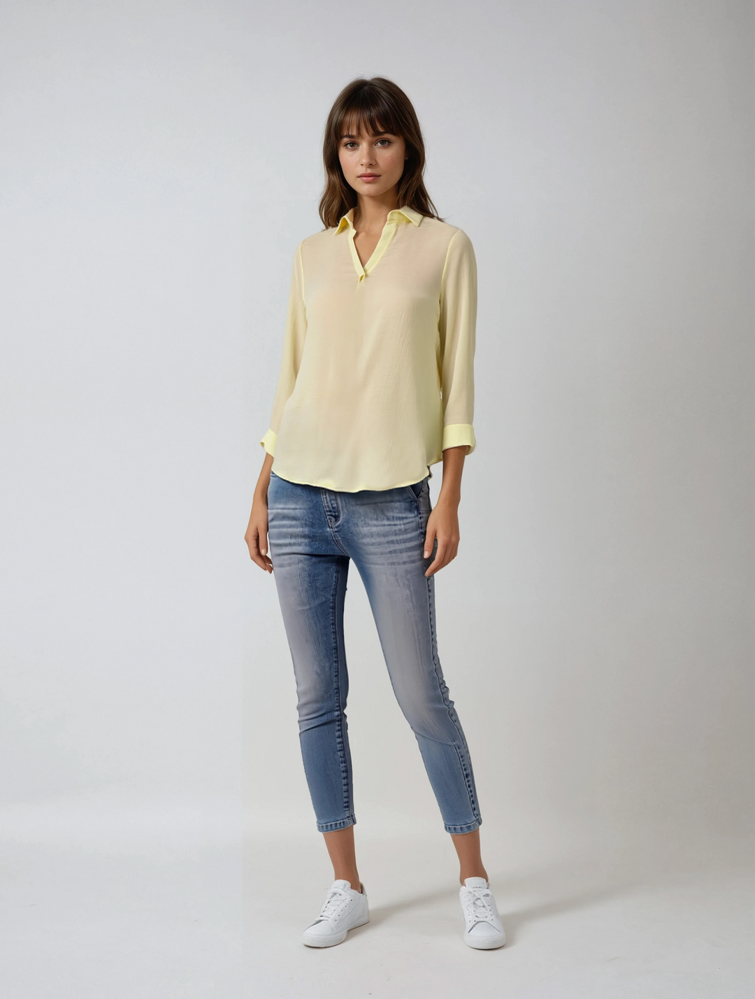 Yellow V-Neck Top-Women Tops-Crimsoune Club
