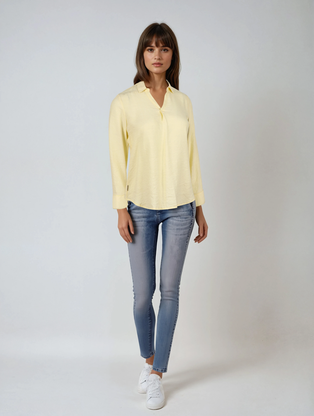 Yellow V-Neck Top-Women Tops-Crimsoune Club