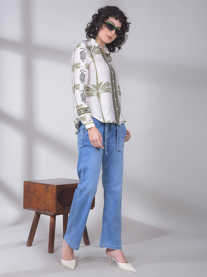 Blue Skinny High-Waist Jeans With Belt-Women Jeans-Crimsoune Club