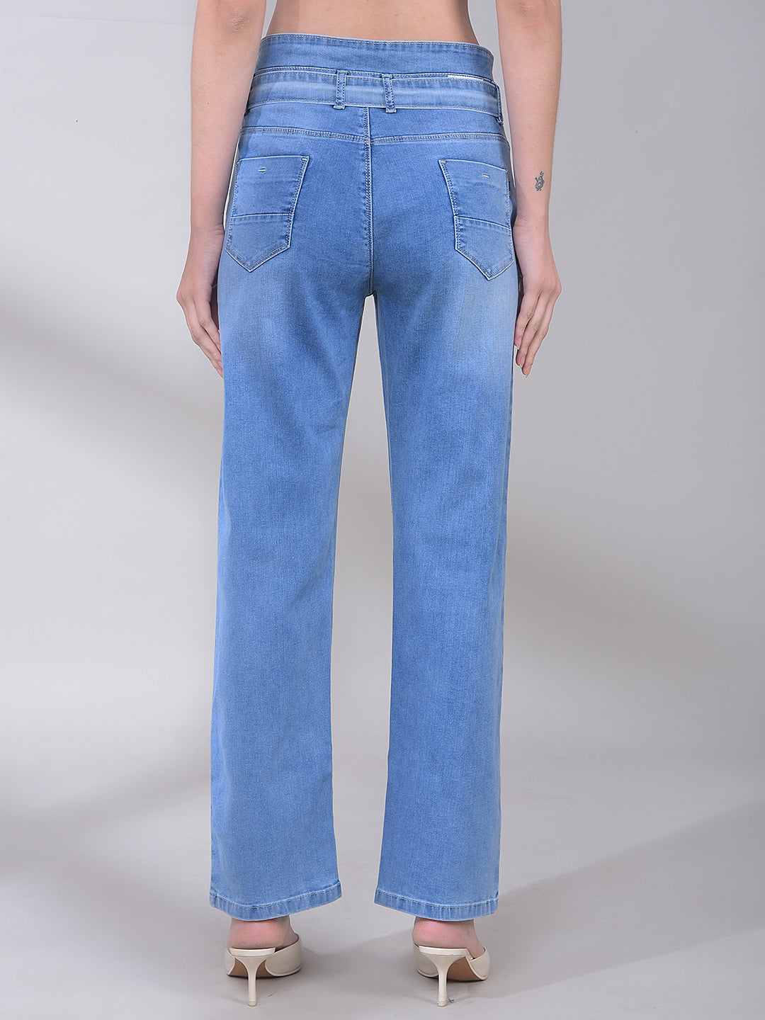 Blue Skinny High-Waist Jeans With Belt-Women Jeans-Crimsoune Club