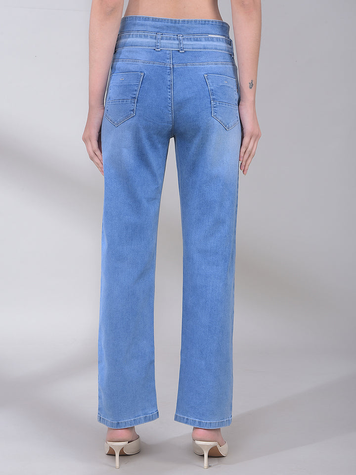 Blue Skinny High-Waist Jeans With Belt-Women Jeans-Crimsoune Club