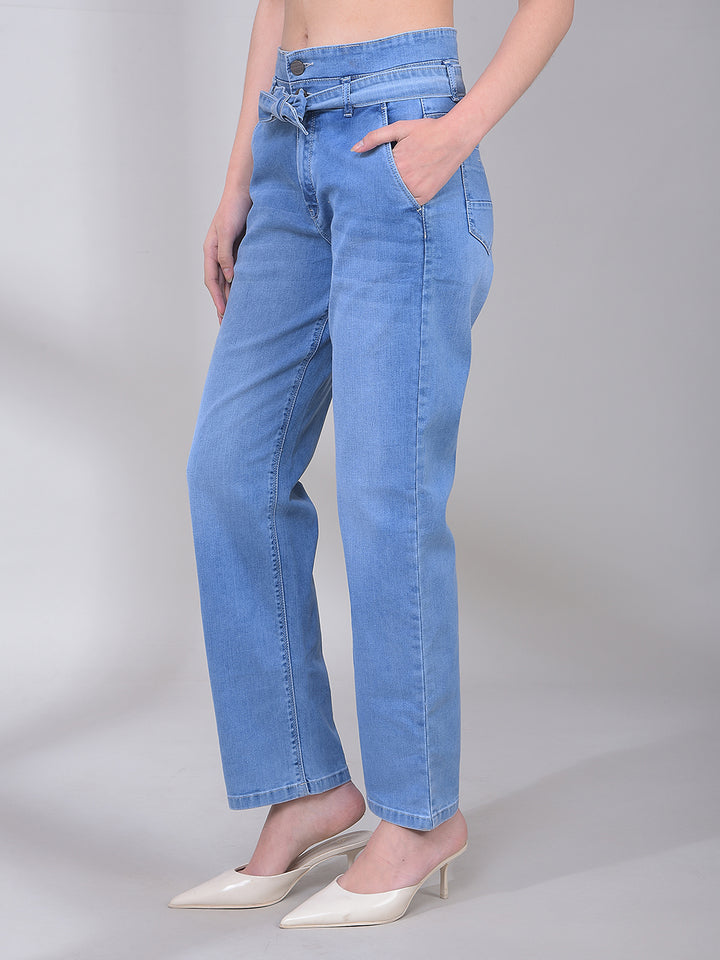 Blue Skinny High-Waist Jeans With Belt-Women Jeans-Crimsoune Club