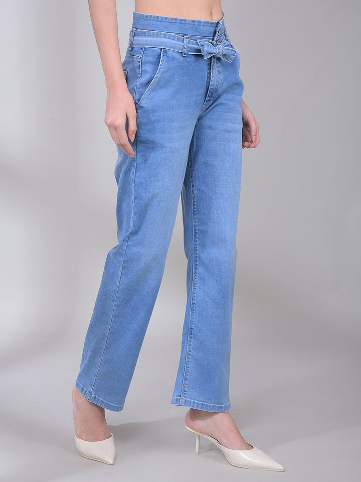 Blue Skinny High-Waist Jeans With Belt-Women Jeans-Crimsoune Club