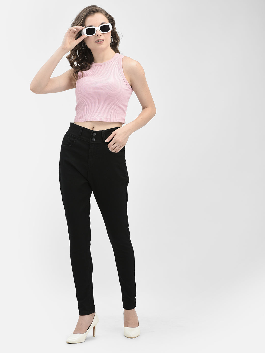 Shaping Black High-Waist Skinny Jeans-Women Jeans-Crimsoune Club