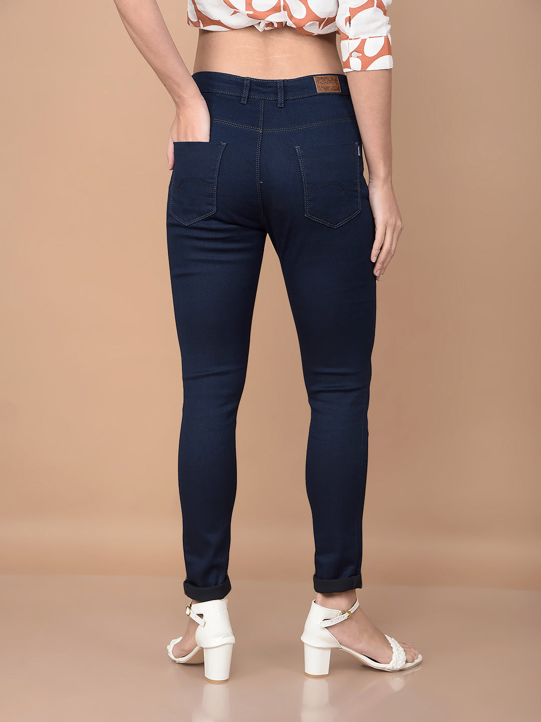 Navy Blue High-Waist Jeans-Women Jeans-Crimsoune Club