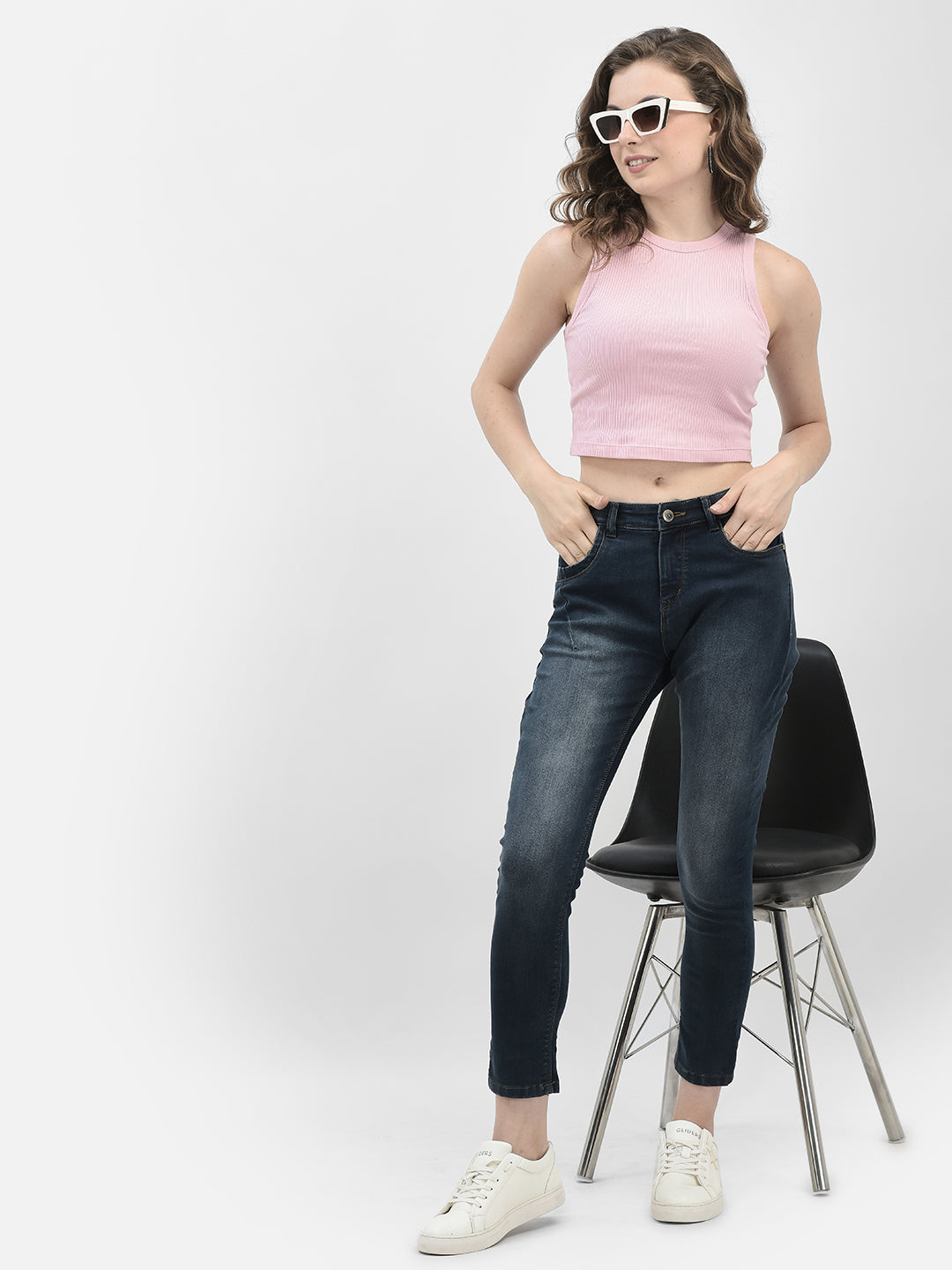 Navy Blue Skinny Stretchable Jeans-Women Jeans-Crimsoune Club