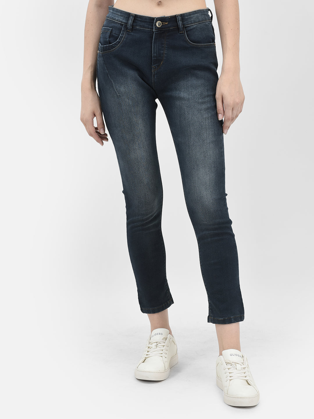 Navy Blue Skinny Stretchable Jeans-Women Jeans-Crimsoune Club
