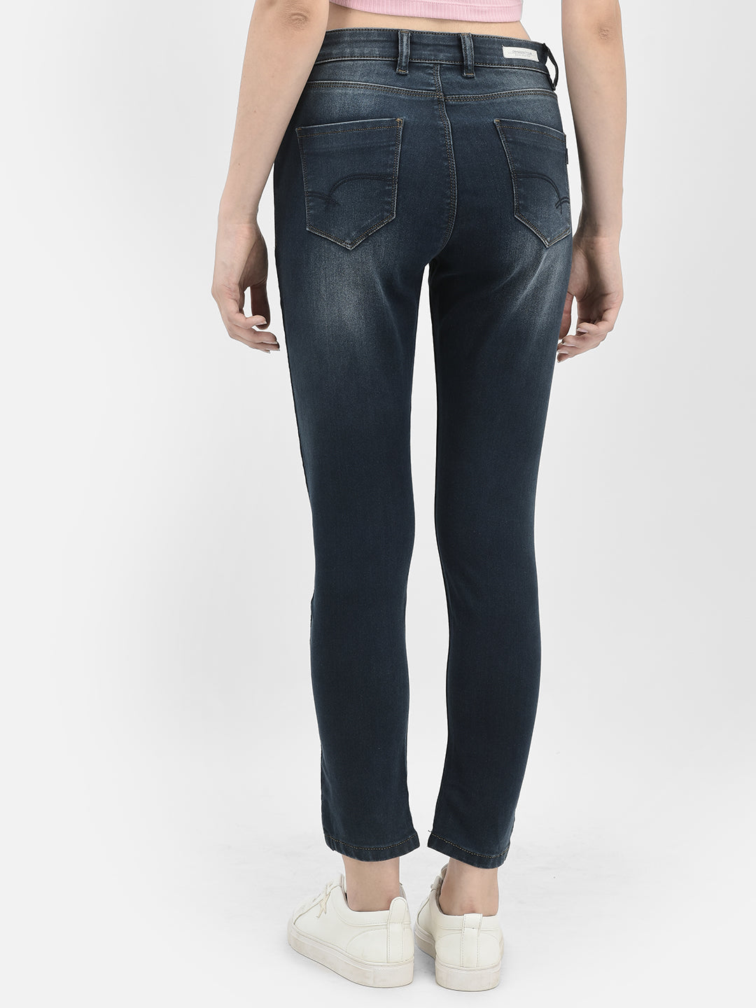Navy Blue Skinny Stretchable Jeans-Women Jeans-Crimsoune Club