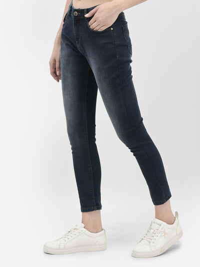 Navy Blue Skinny Stretchable Jeans-Women Jeans-Crimsoune Club