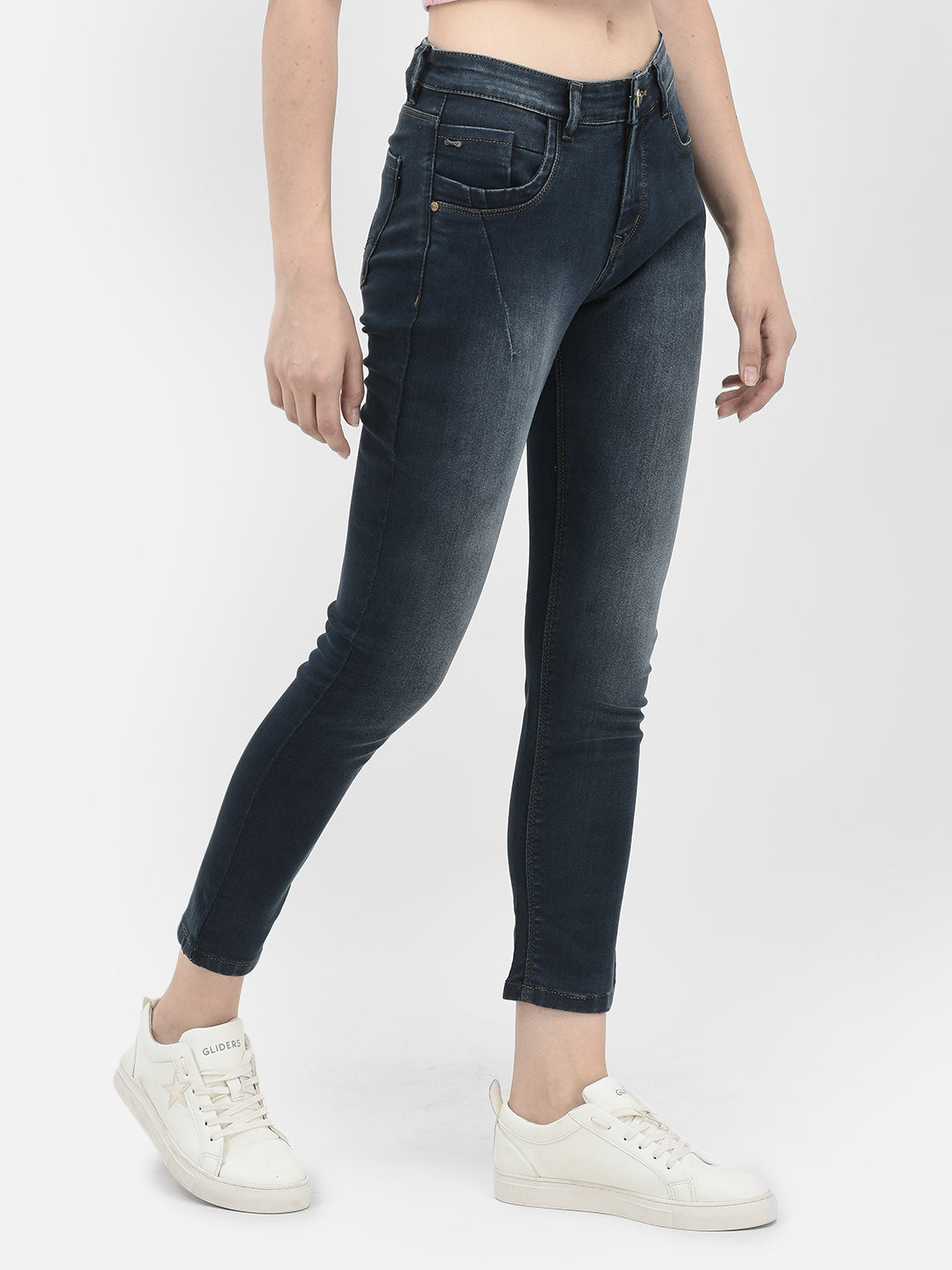 Navy Blue Skinny Stretchable Jeans-Women Jeans-Crimsoune Club