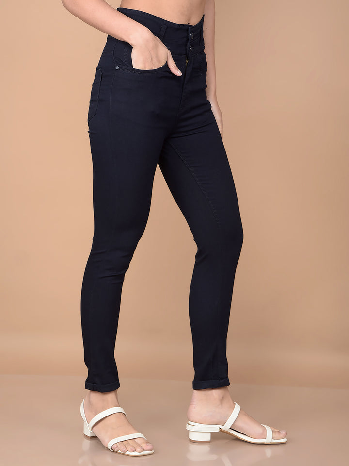 Navy Blue Skinny High-Waist Jeans-Women Jeans-Crimsoune Club
