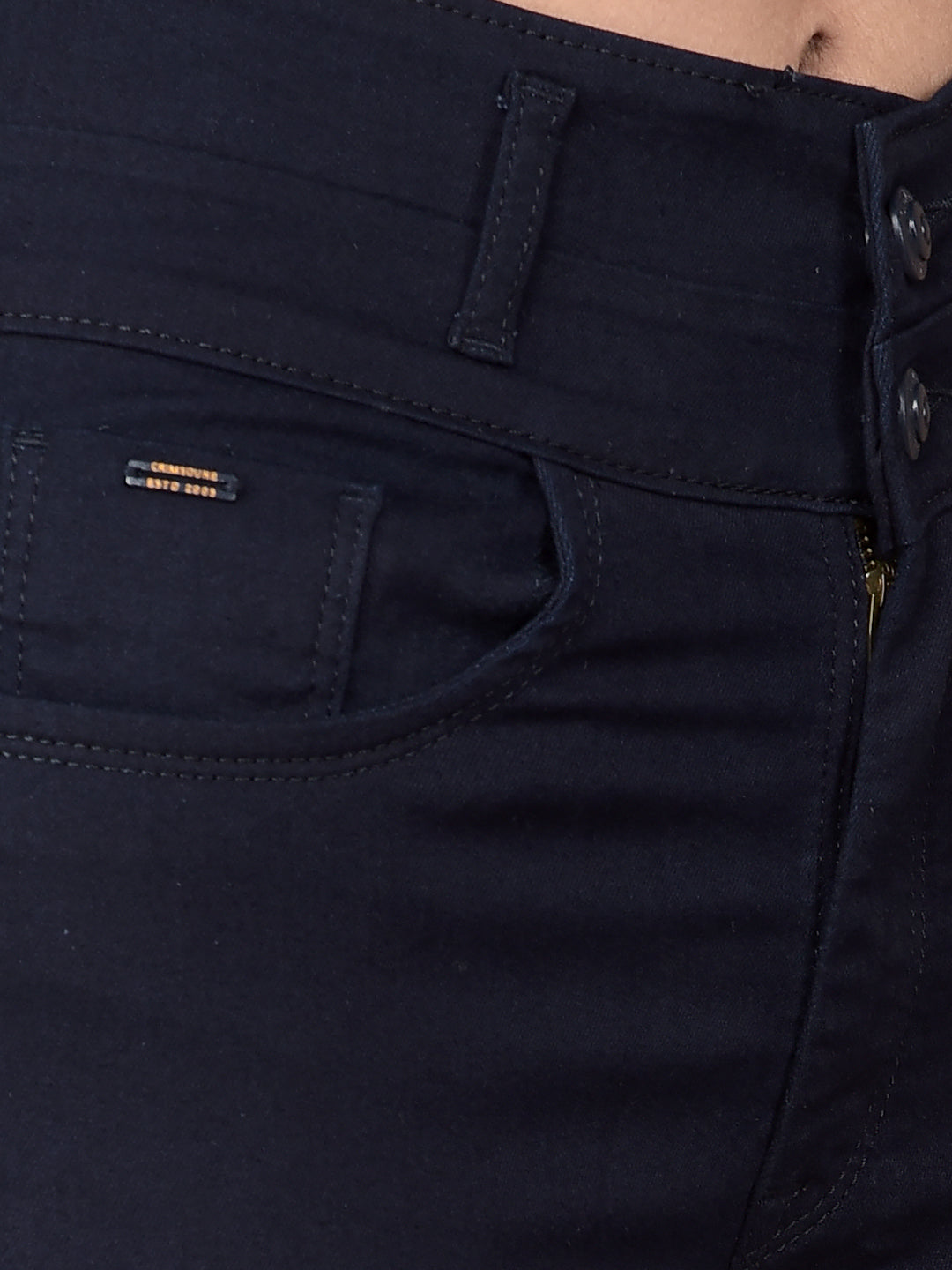 Navy Blue Skinny High-Waist Jeans-Women Jeans-Crimsoune Club