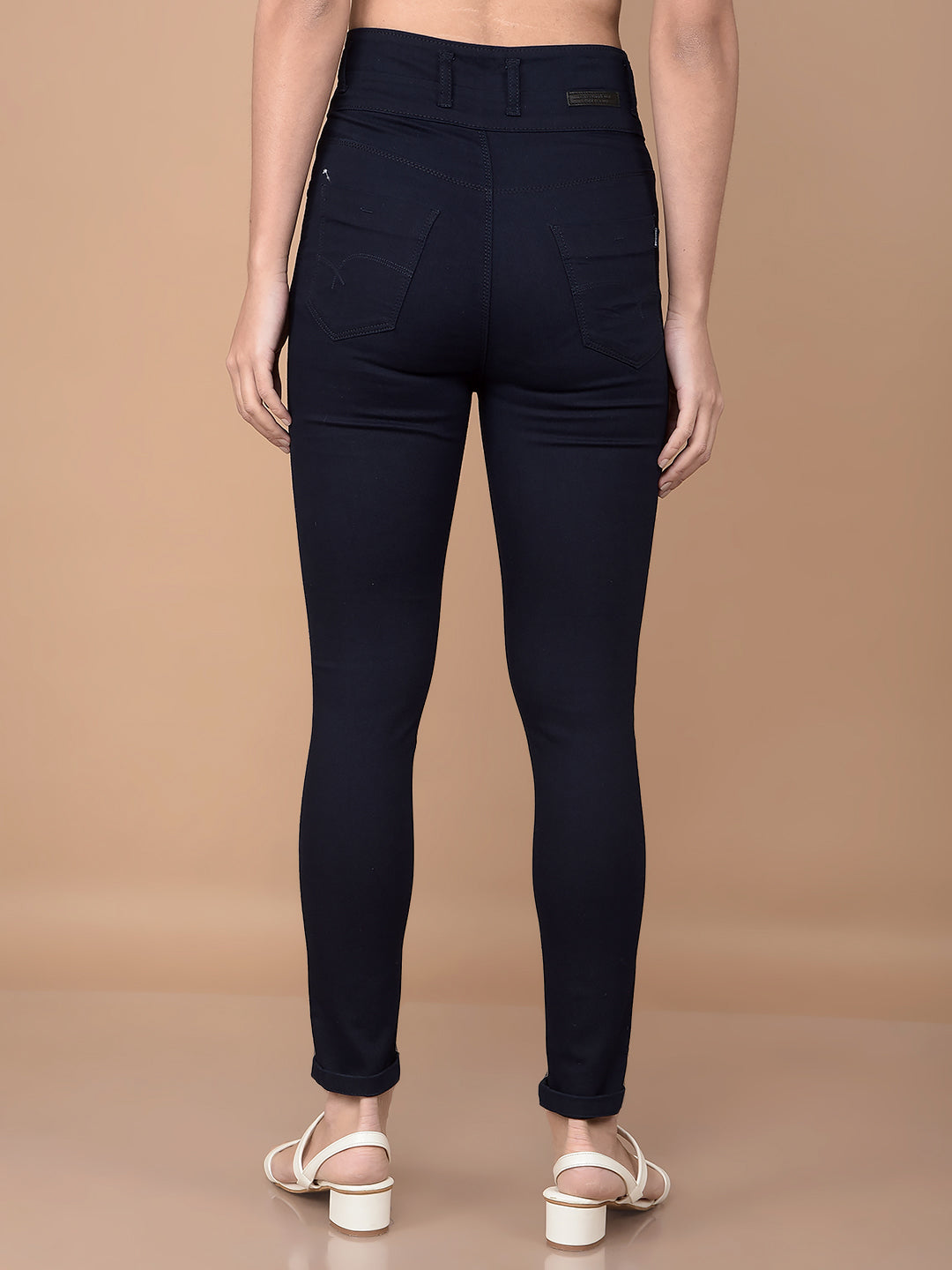 Navy Blue Skinny High-Waist Jeans-Women Jeans-Crimsoune Club