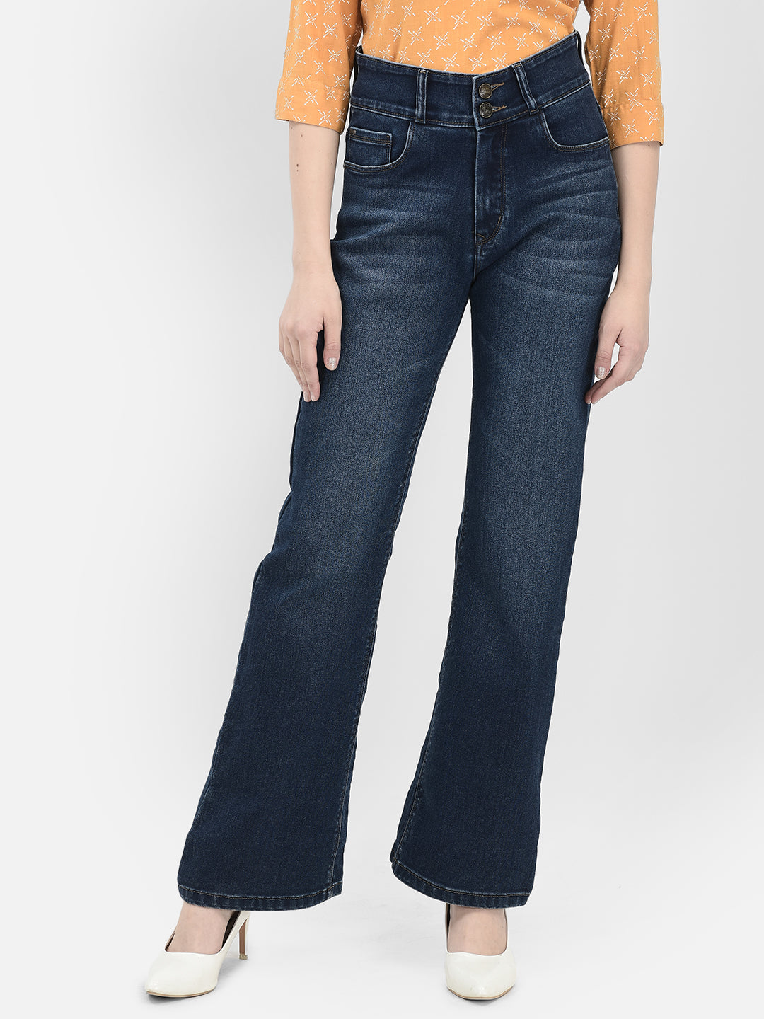Navy Blue Bootcut Stretchable Jeans-Women Jeans-Crimsoune Club