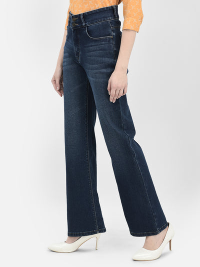 Navy Blue Bootcut Stretchable Jeans-Women Jeans-Crimsoune Club