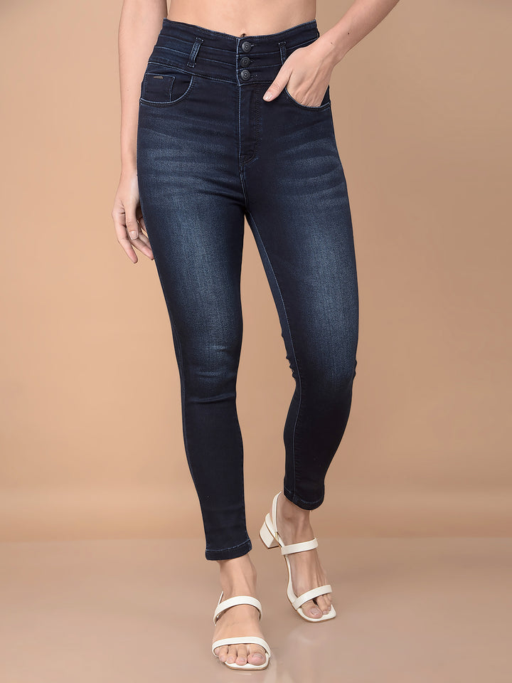 Skinny High Waist Navy Blue Jeans-Women Jeans-Crimsoune Club
