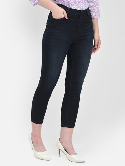 Skinny High Waist Navy Blue Jeans-Women Jeans-Crimsoune Club
