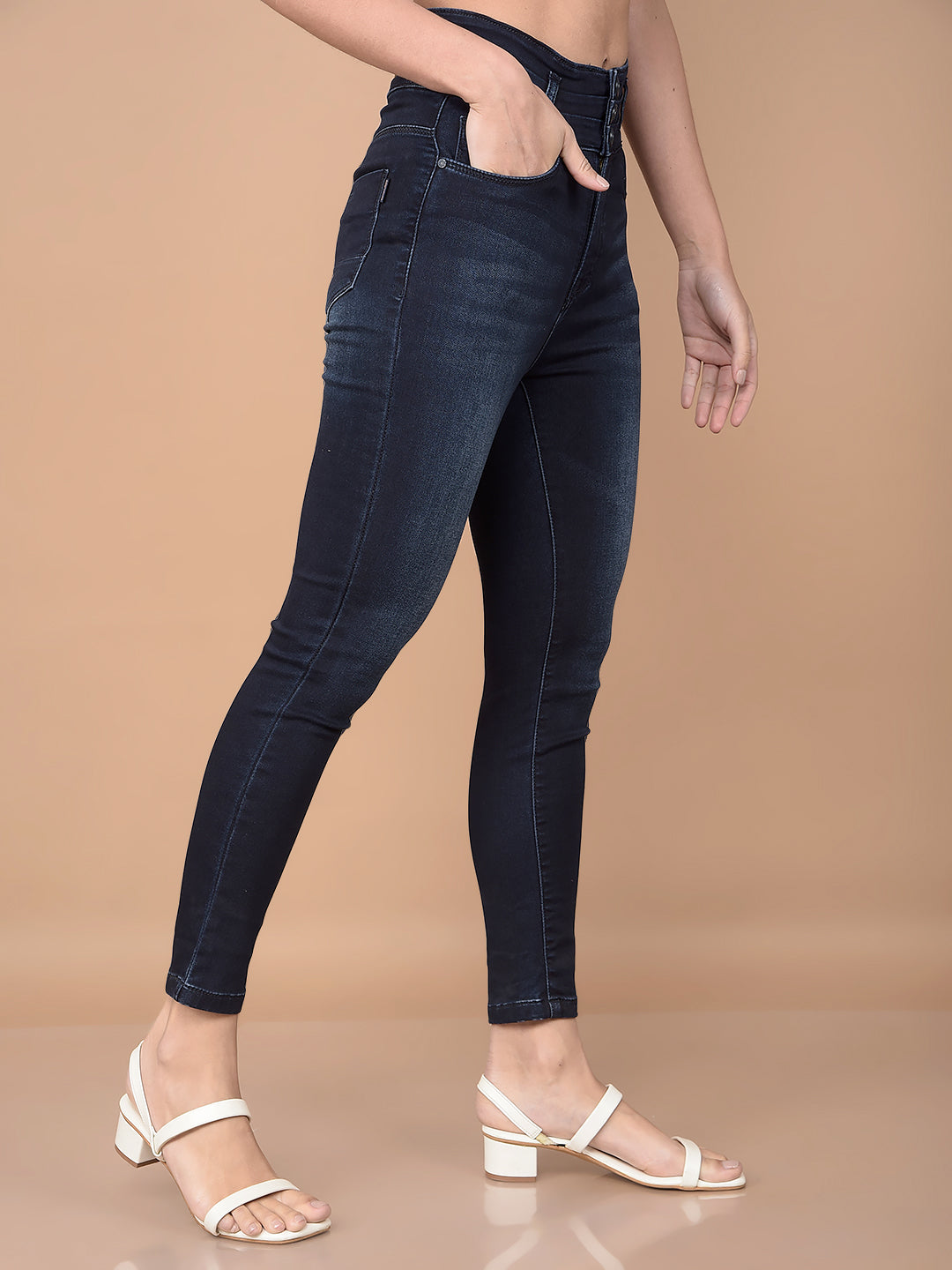 Skinny High Waist Navy Blue Jeans-Women Jeans-Crimsoune Club