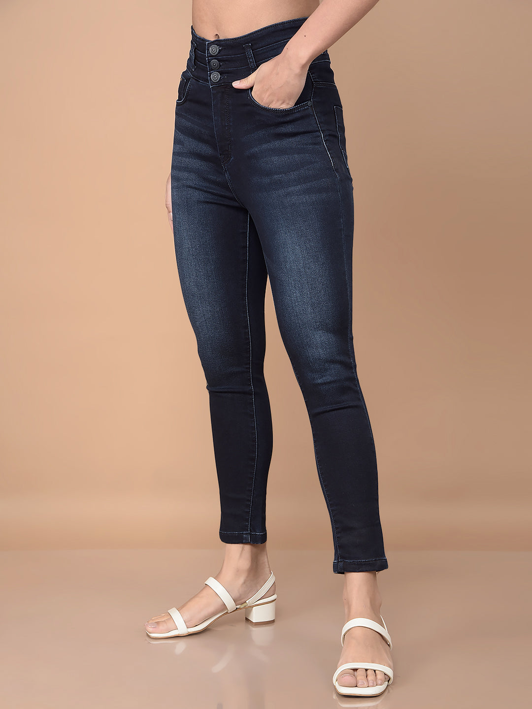 Skinny High Waist Navy Blue Jeans-Women Jeans-Crimsoune Club