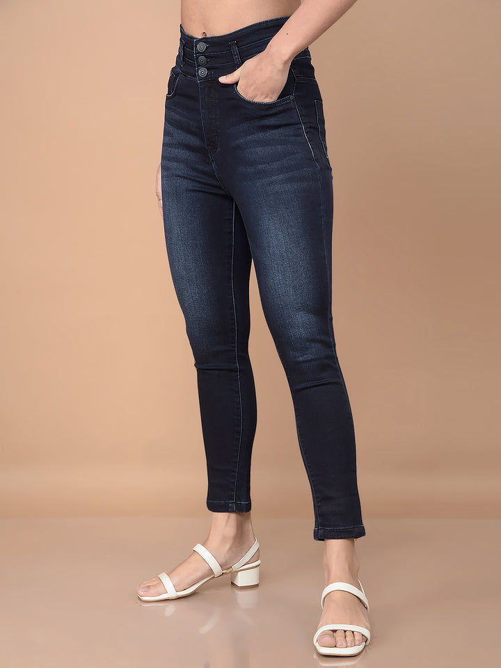 Skinny High Waist Navy Blue Jeans-Women Jeans-Crimsoune Club