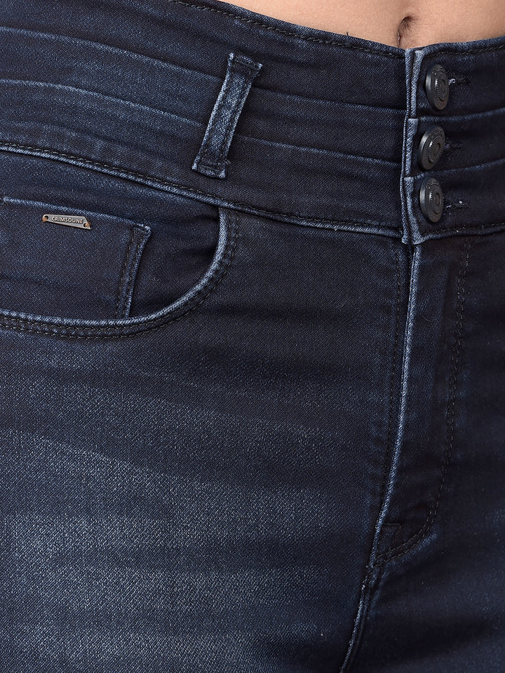 Skinny High Waist Navy Blue Jeans-Women Jeans-Crimsoune Club