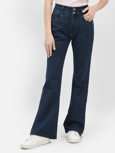 Flattering Blue High-Waist Bootcut Denim Jeans-Women Jeans-Crimsoune Club