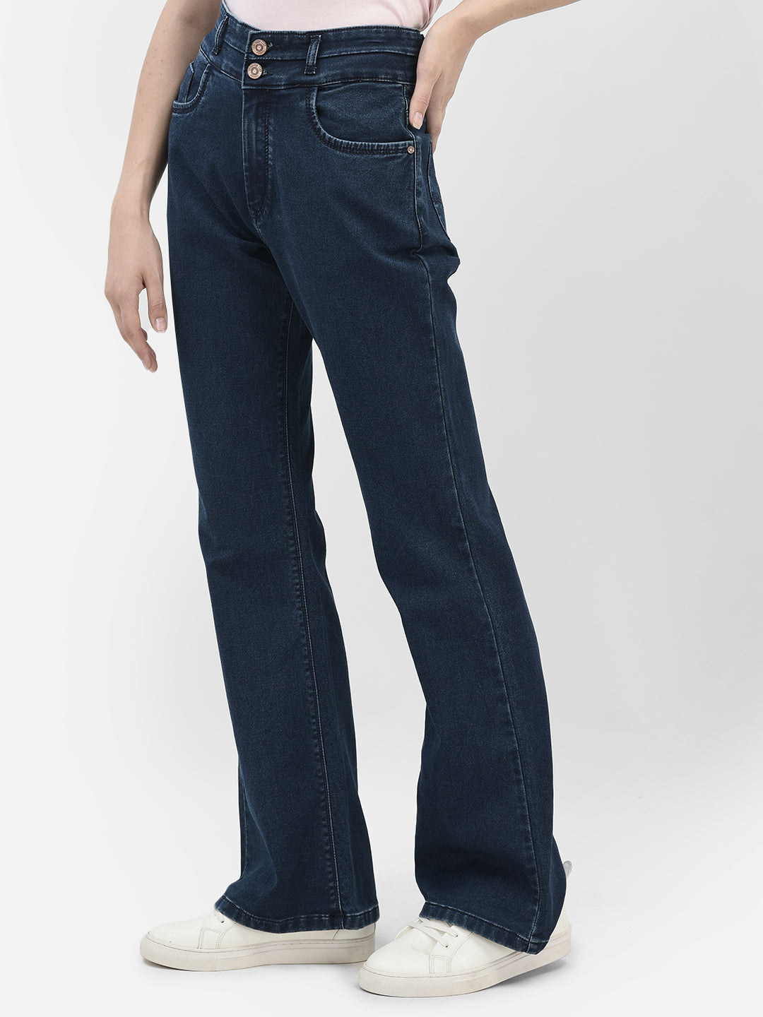 Flattering Blue High-Waist Bootcut Denim Jeans-Women Jeans-Crimsoune Club