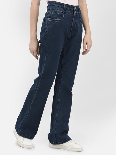 Flattering Blue High-Waist Bootcut Denim Jeans-Women Jeans-Crimsoune Club