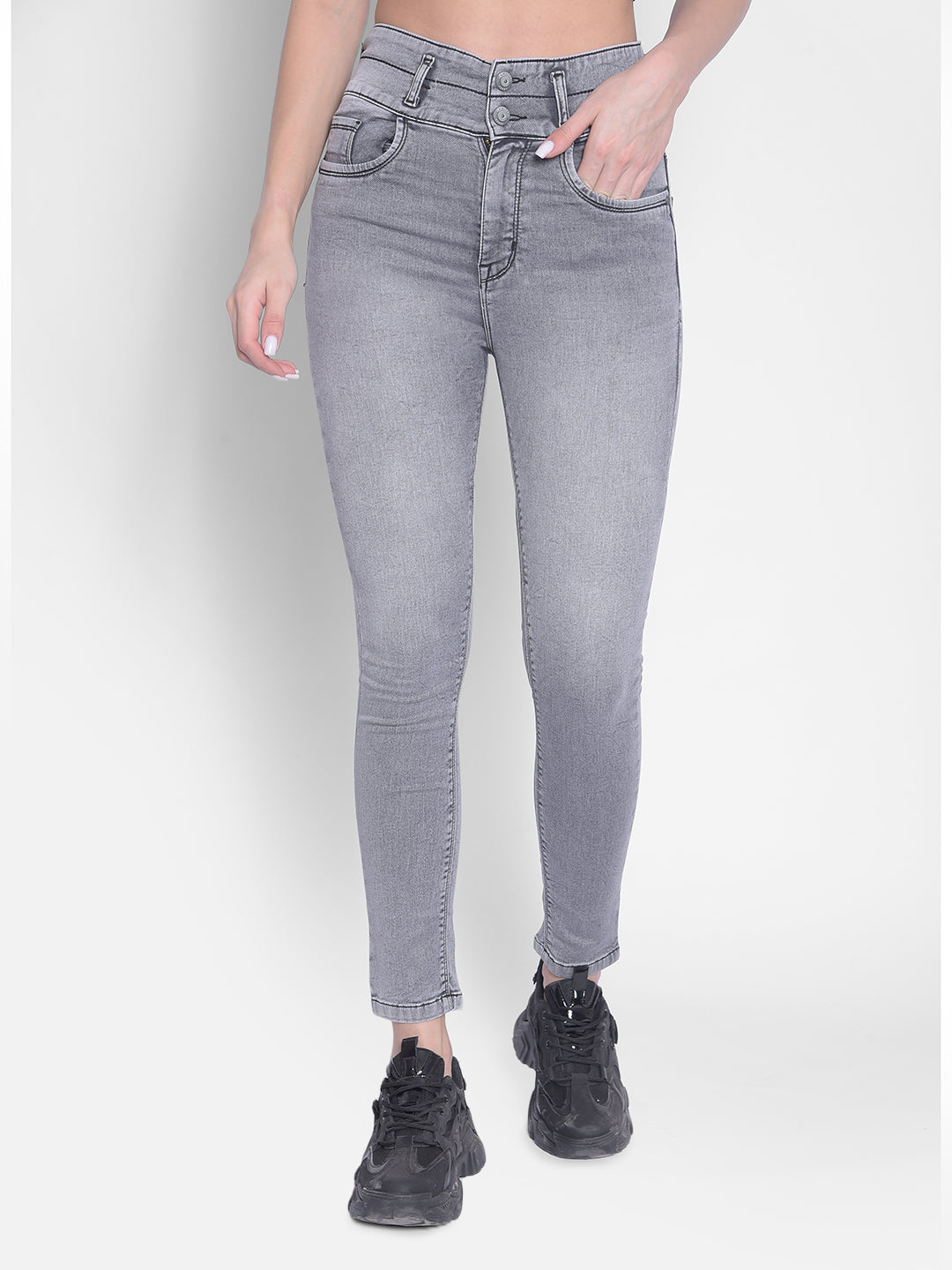 Grey High-Rise Jeans-Women Jeans-Crimsoune Club