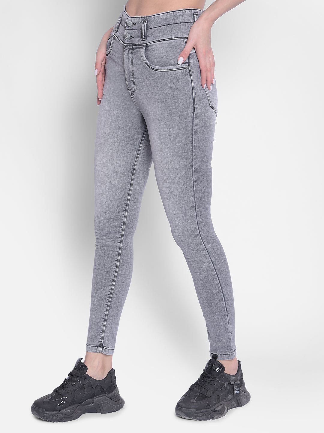 Grey High-Rise Jeans-Women Jeans-Crimsoune Club
