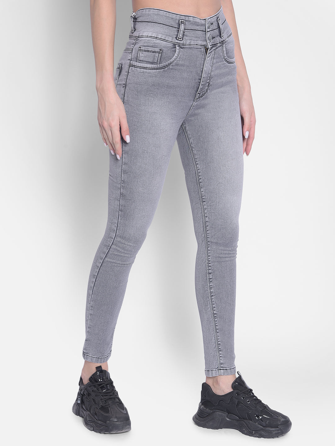 Grey High-Rise Jeans-Women Jeans-Crimsoune Club