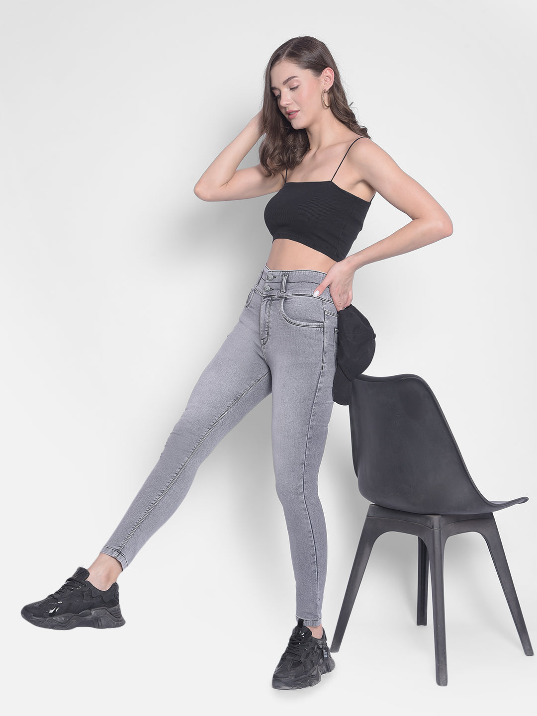 Grey High-Rise Jeans-Women Jeans-Crimsoune Club