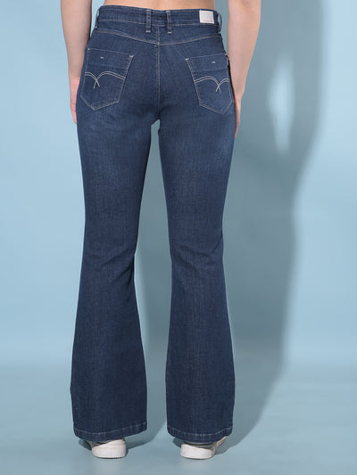 Blue Bootcut Jeans-Women Jeans-Crimsoune Club